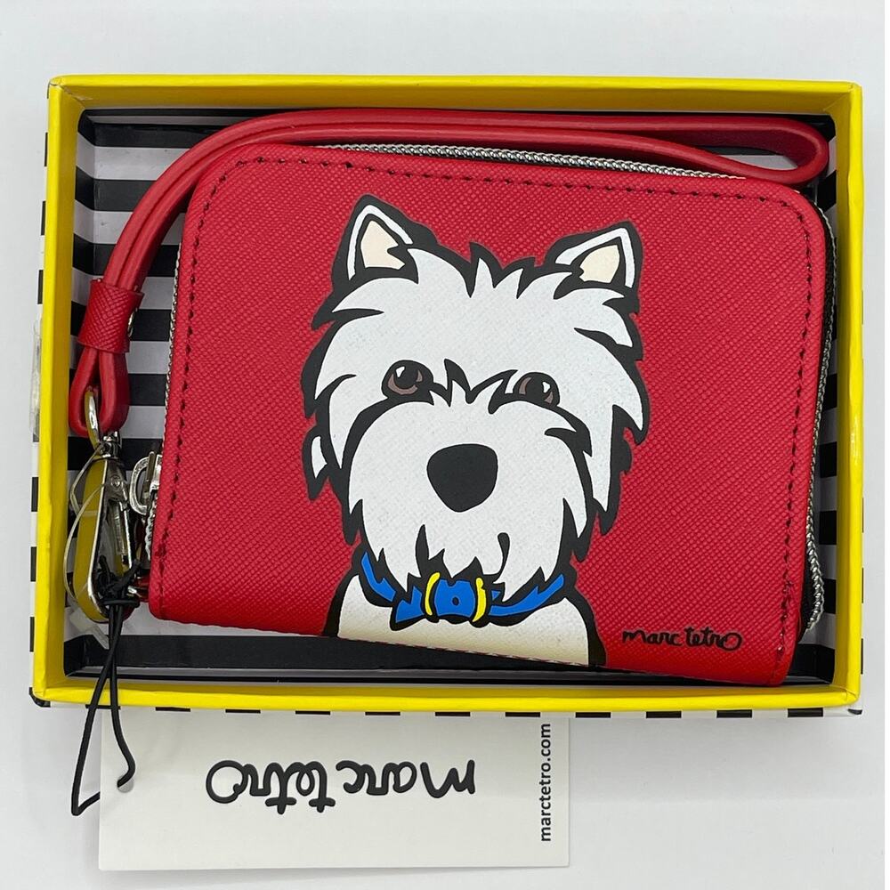 Marc Tetro Westie Dog Wristlet Wallet Red NEW Faux Leather Zip Pouch Gift Fun